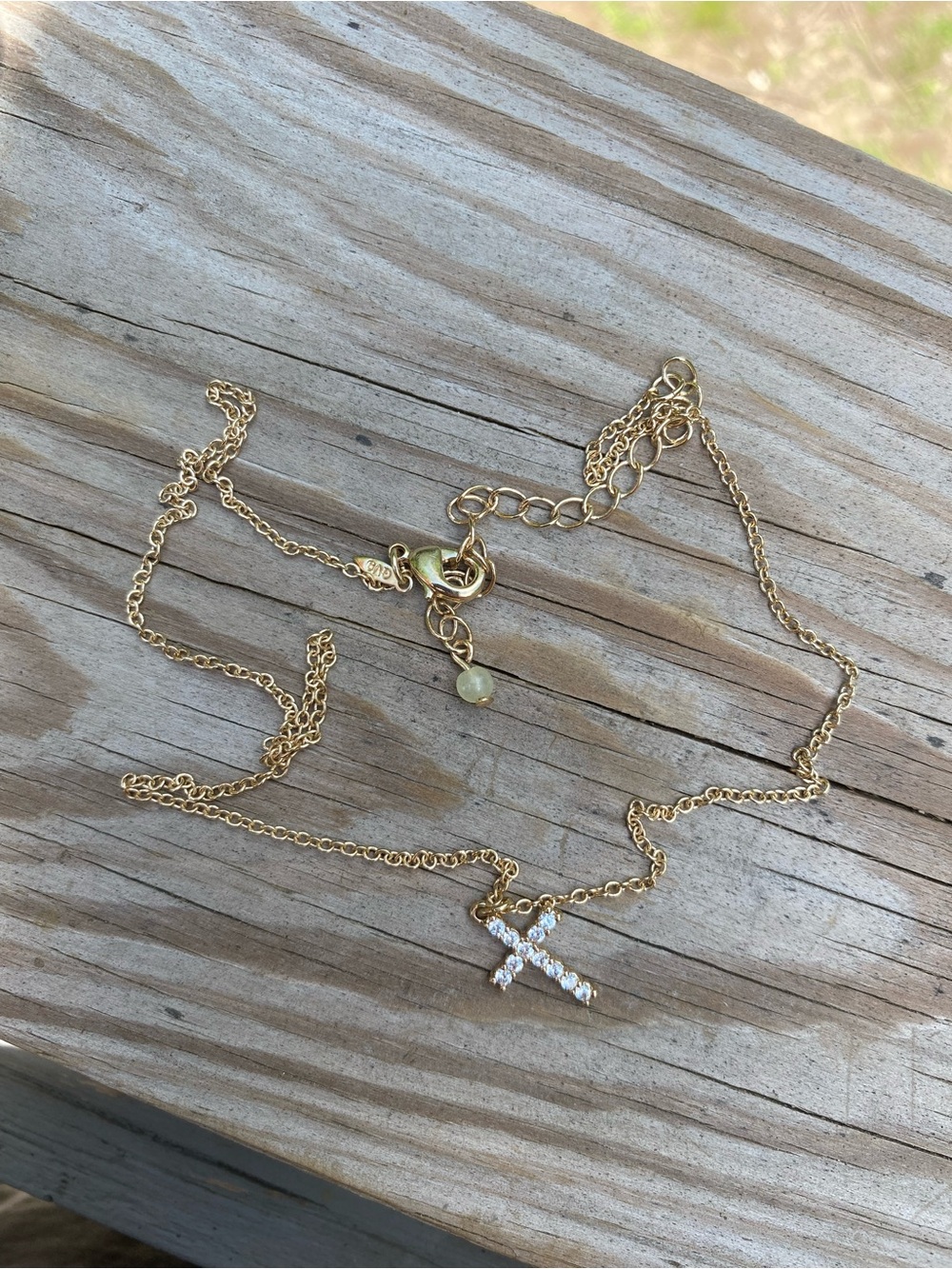 Gold Cross Pendant Necklace with Clear Stones Signed GV9 - Picture 6 of 13